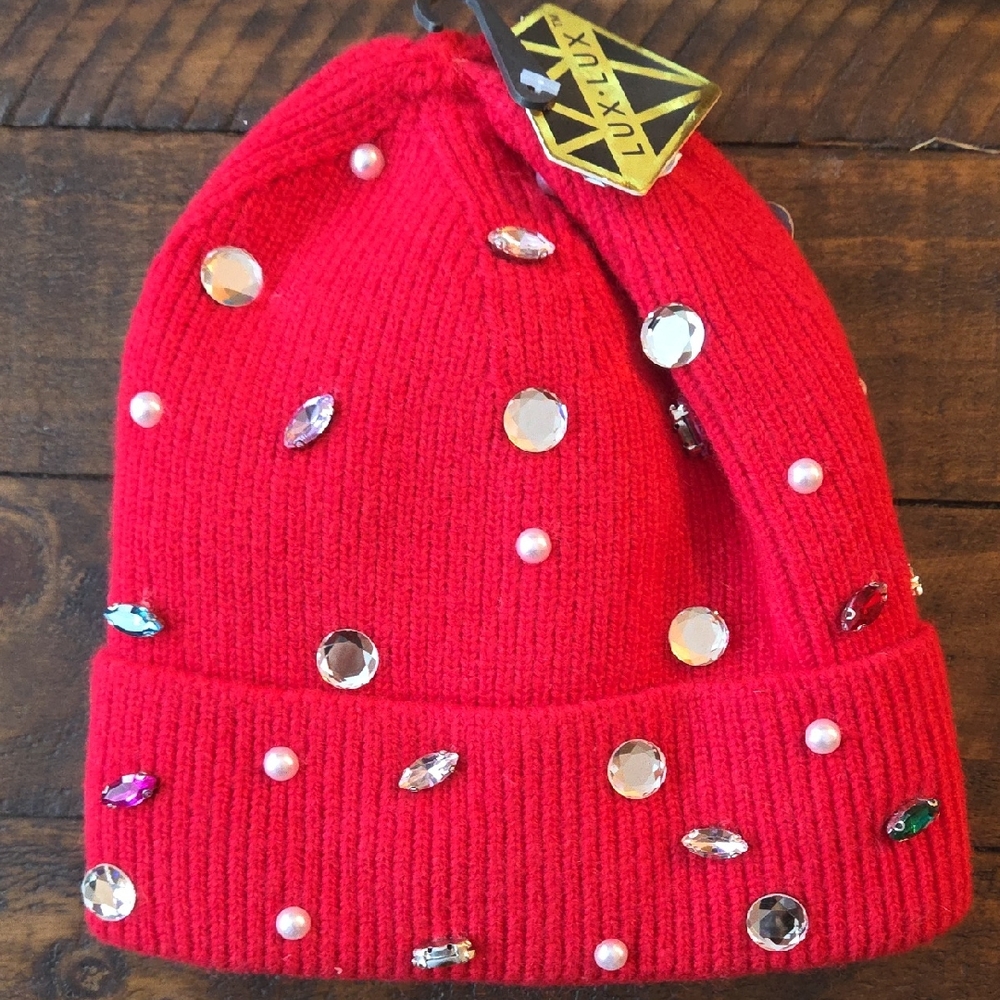 🔥🔥2 For $5 Clearance Lux Vibrant Red Hat with Sparkling Accents🔥🔥